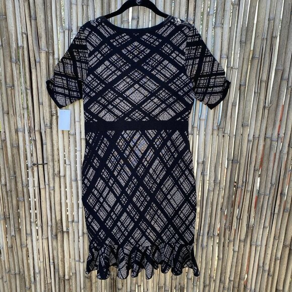 NINA LEONARD PLAID PRINTED RUFFLE PEPLUM HEM KNIT SWEATER DRESS SMALL - Picture 5 of 8